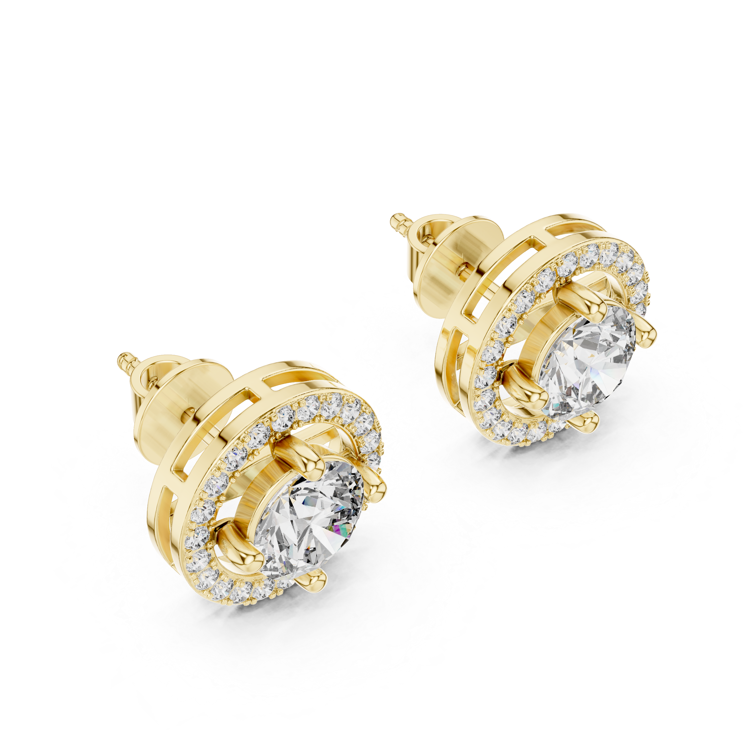Round  HaloStuds – Yellow Gold