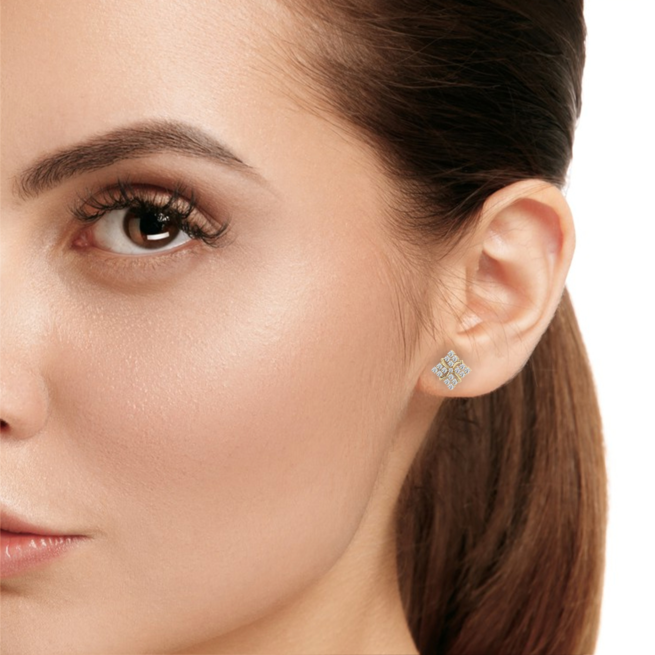 Ever green square Earrings – Yellow Gold