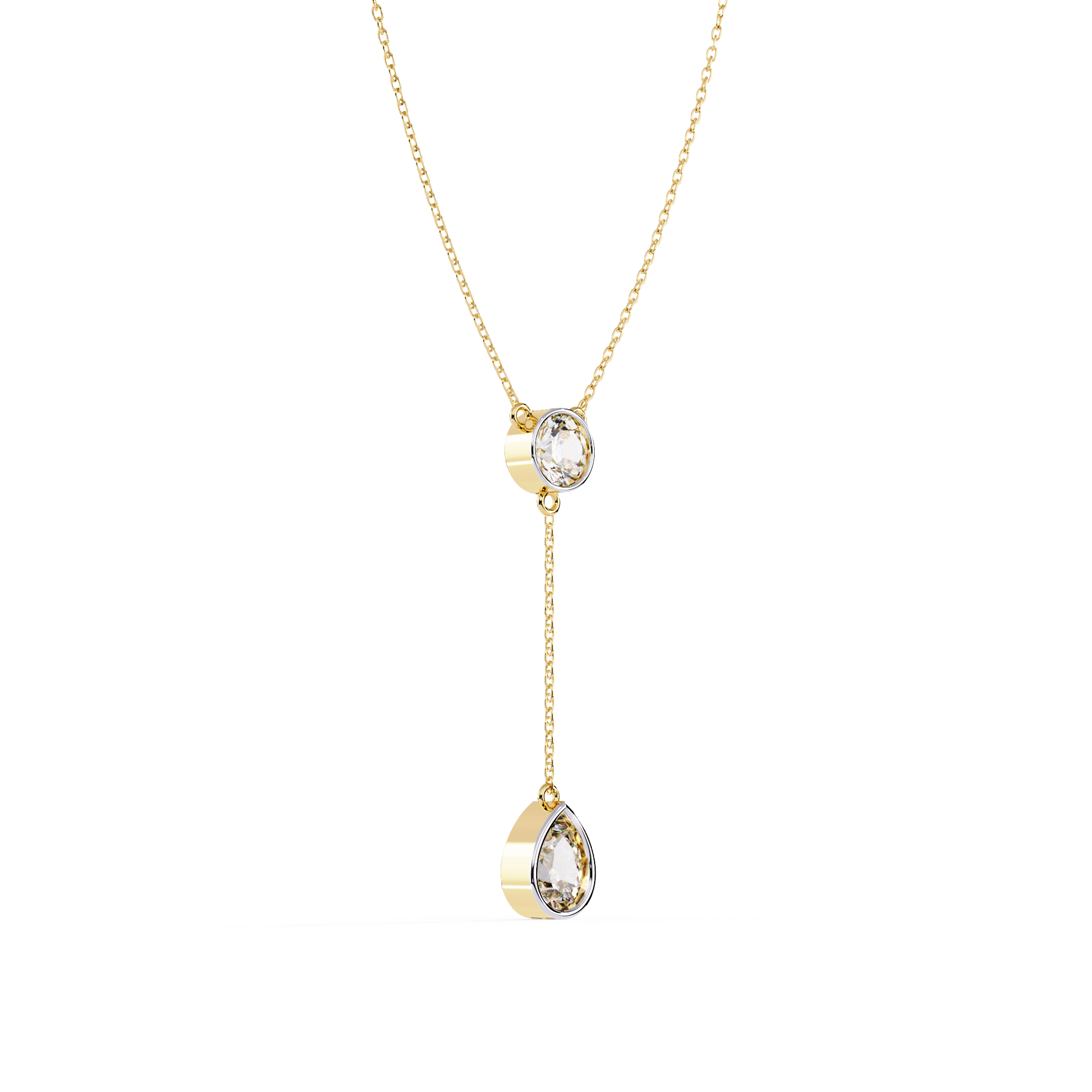 Duo of Round and Pear solitaire – Yellow Gold