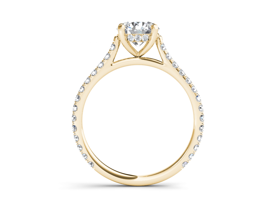 Gold ring with round lab-grown diamond, slim pavé band, and elegant cathedral setting. – Yellow Gold
